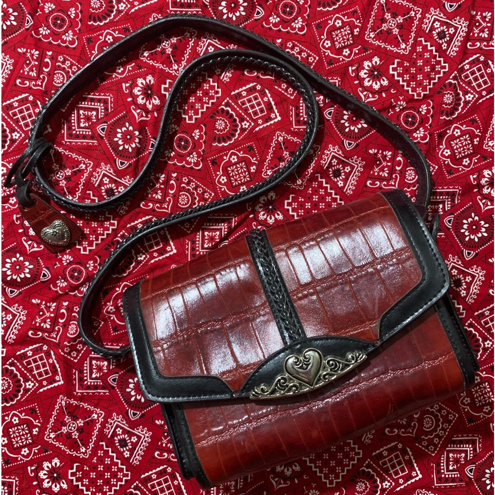 Brighton vintage leather reptile print wallet crossbody bag